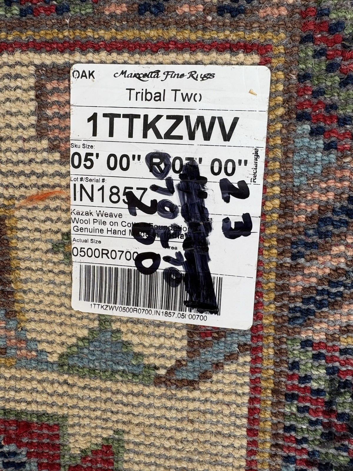 RUG 12: Oriental Wool KAZAK WEAVE TRIBAL TWO  Rug Carpet SIZE 57" x 83"