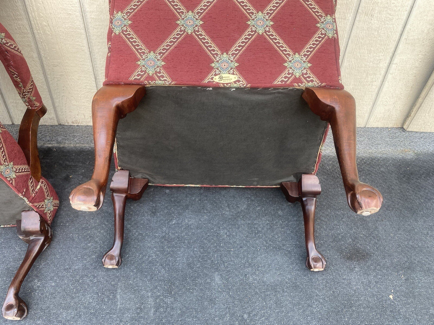 64633 Pair PARKER SOUTHERN  Ball and Claw Foot Burgundy Armchairs