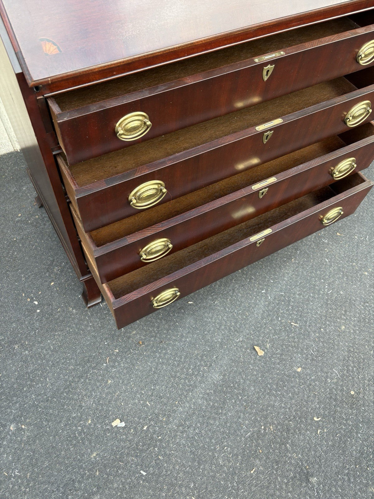 66641   Inlaid Mahogany Jasper Furniture Secretary Desk w/ Bookcase Top