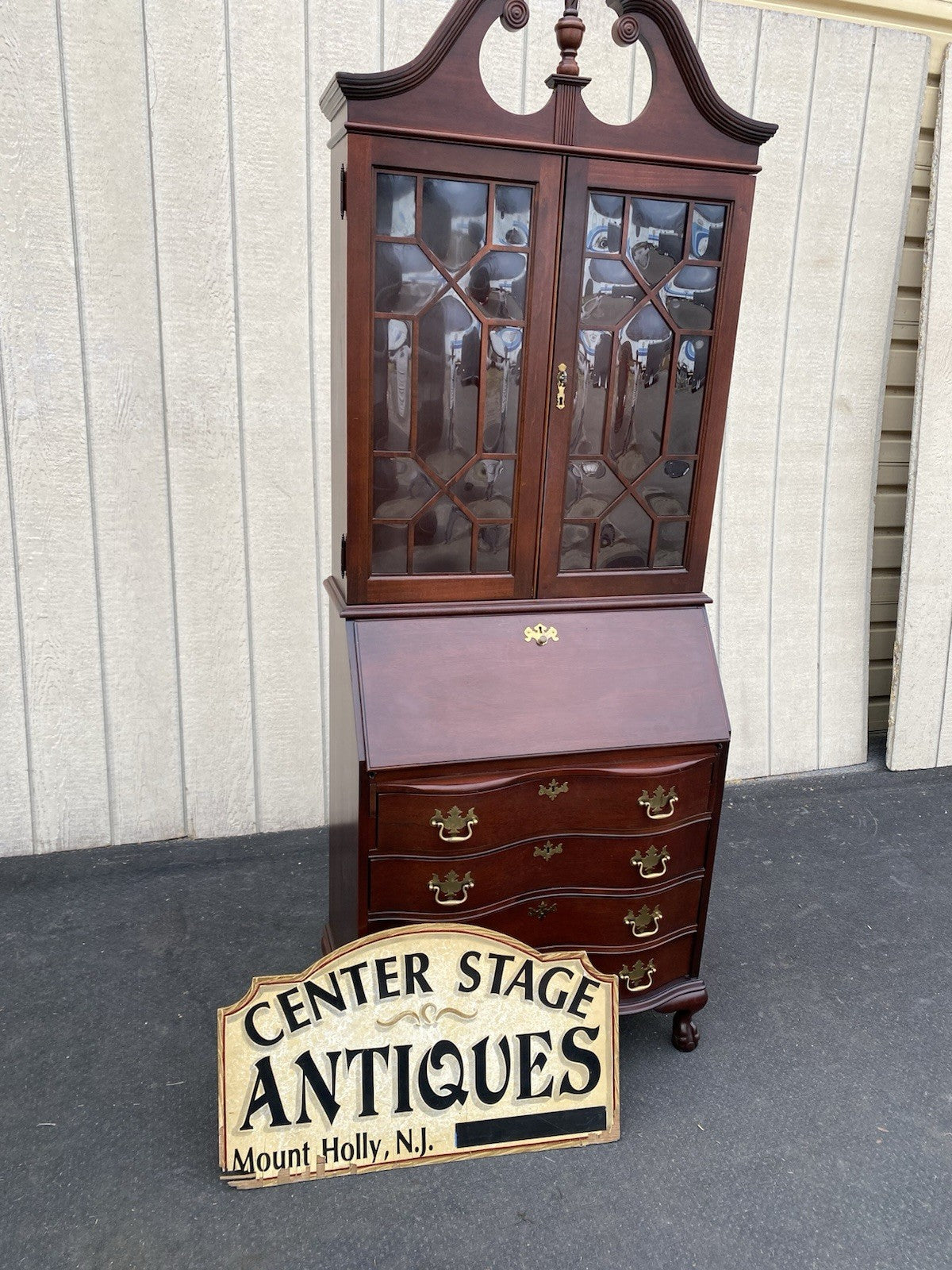 66491 JASPER Furniture Bubble Glass Secretary Desk w/ Bookcase Top