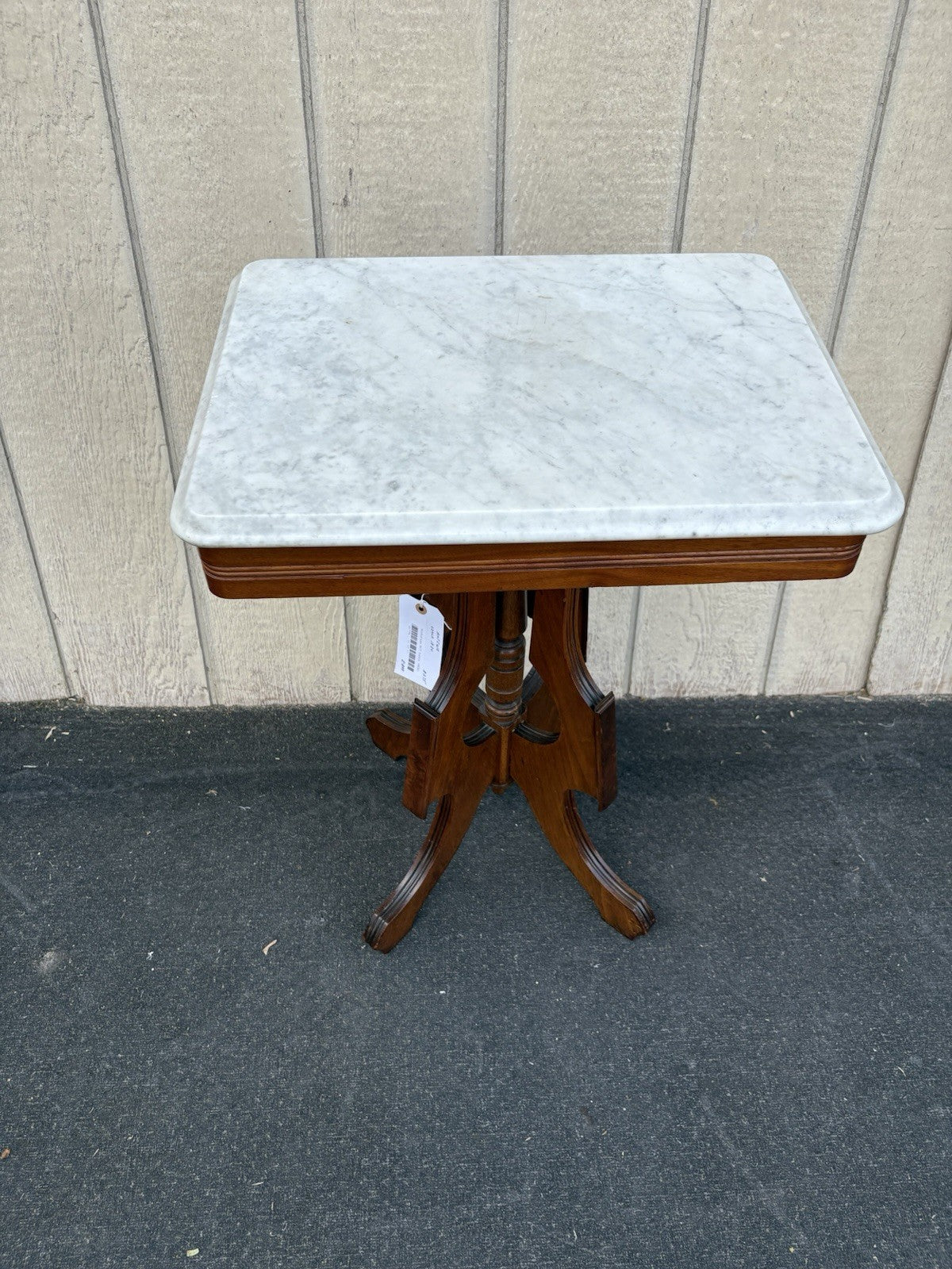 66778 Antique Victorian Walnut Marble Top Lamp Table Stand
