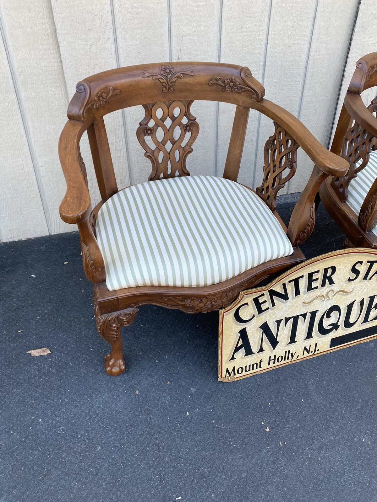 65492 +  65504 :   Pair Solid Mahogany Hand Carved Armchairs Chair s