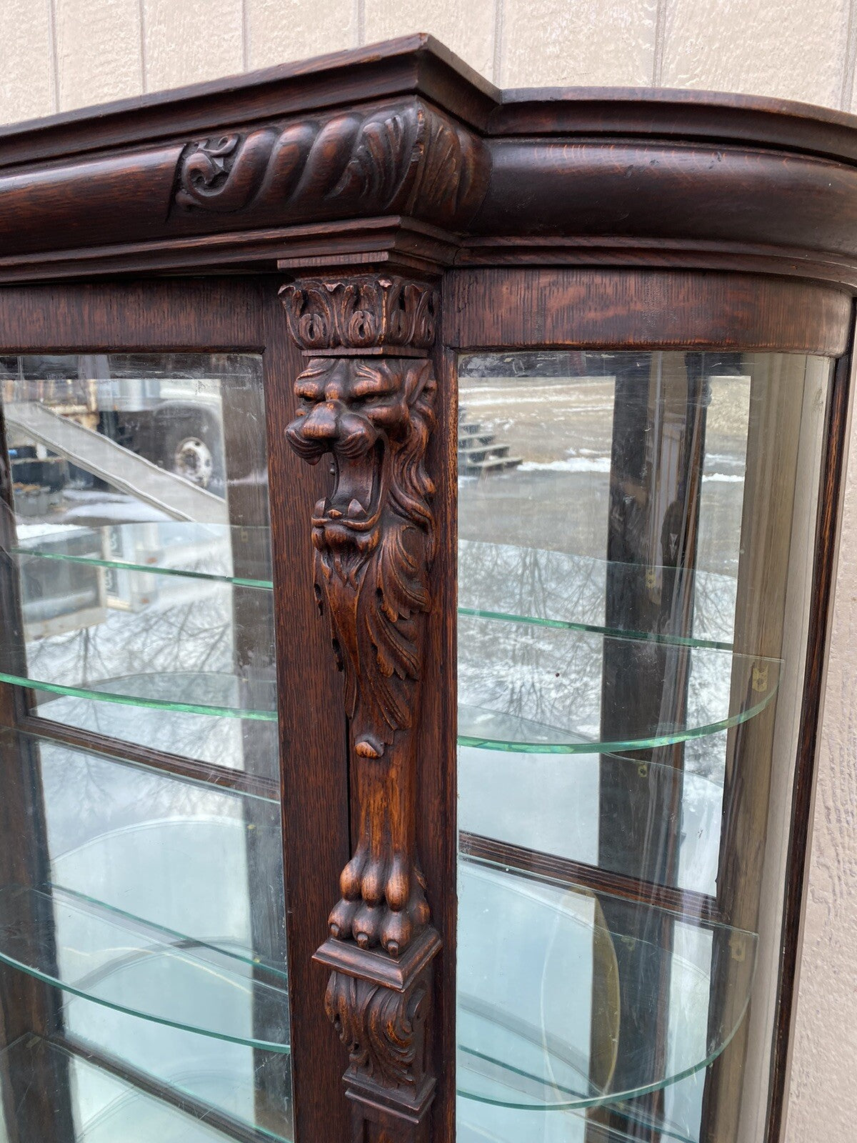 66152   Antique Victorian Lion Headed China Cabinet Curio