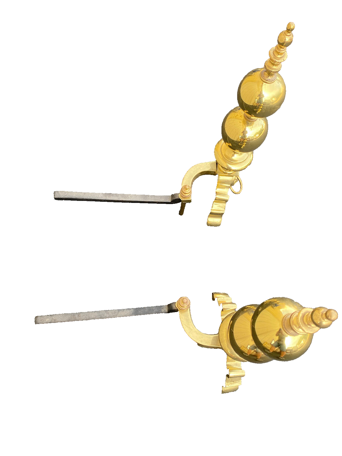 64828 Pair Heavy Polished Brass Fireplace Lion Face Fireplace Mantel Andirons