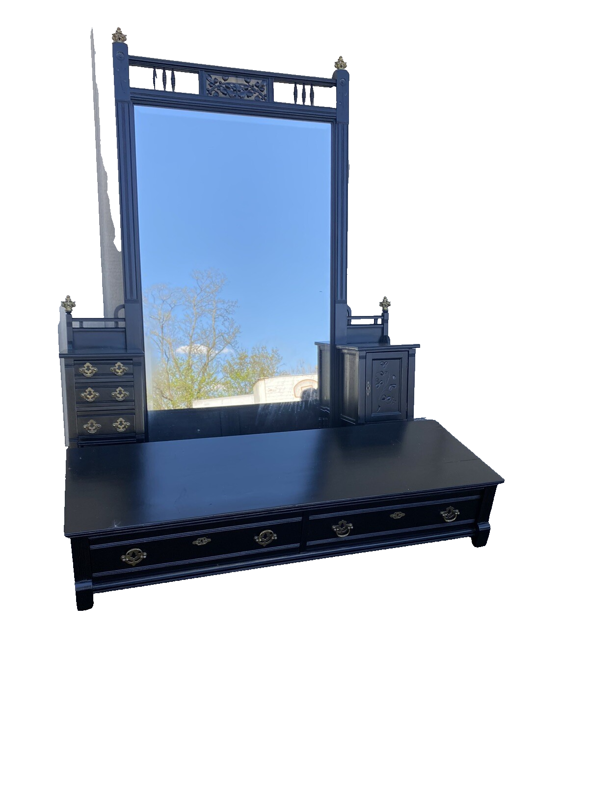 65374 Antique Victorian Ebony Vanity Dressing  Mirror RARE FIND