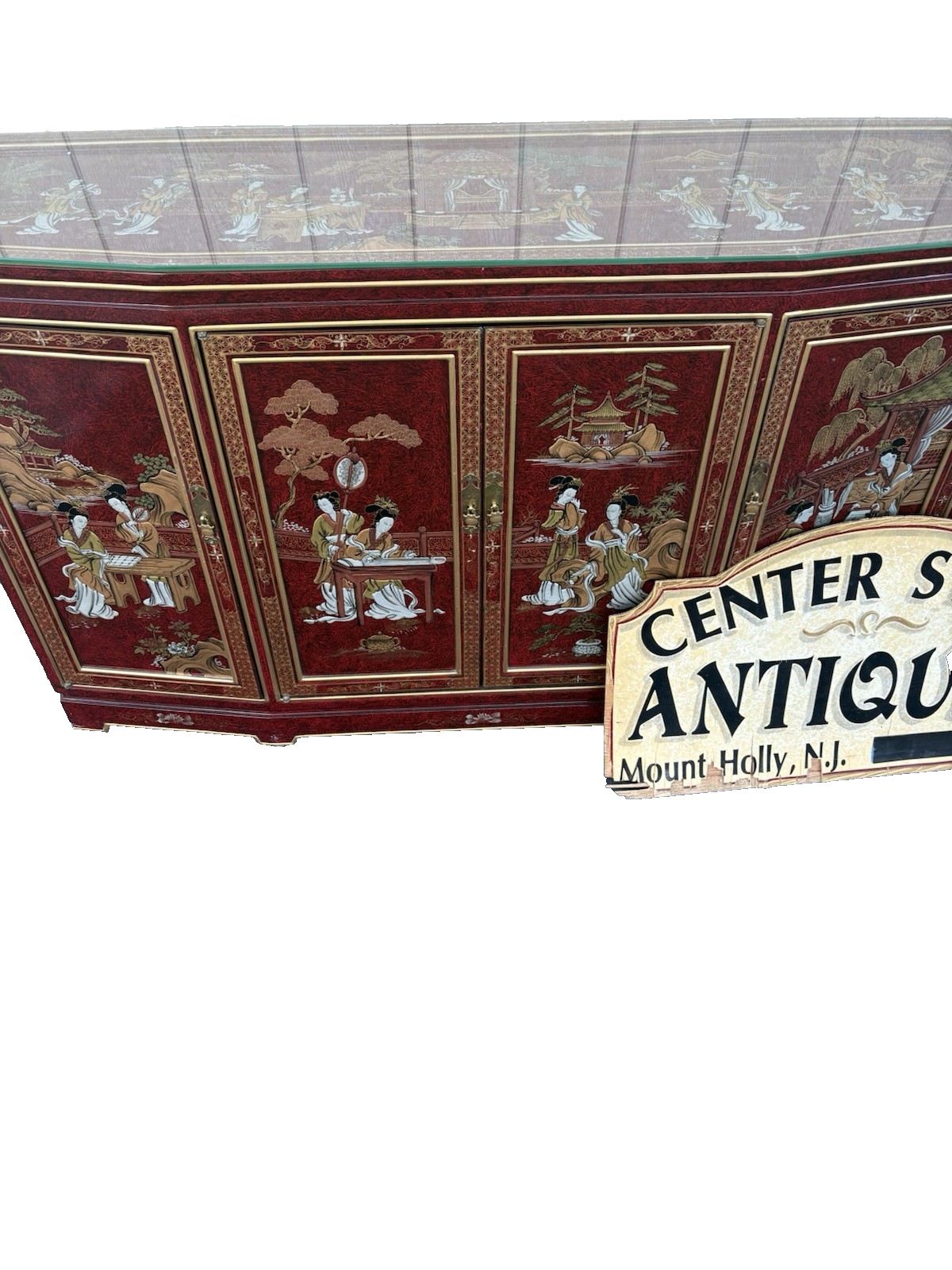 66700  Oriental Sideboard Server Cabinet with a Plate Glass Top and 4 doors