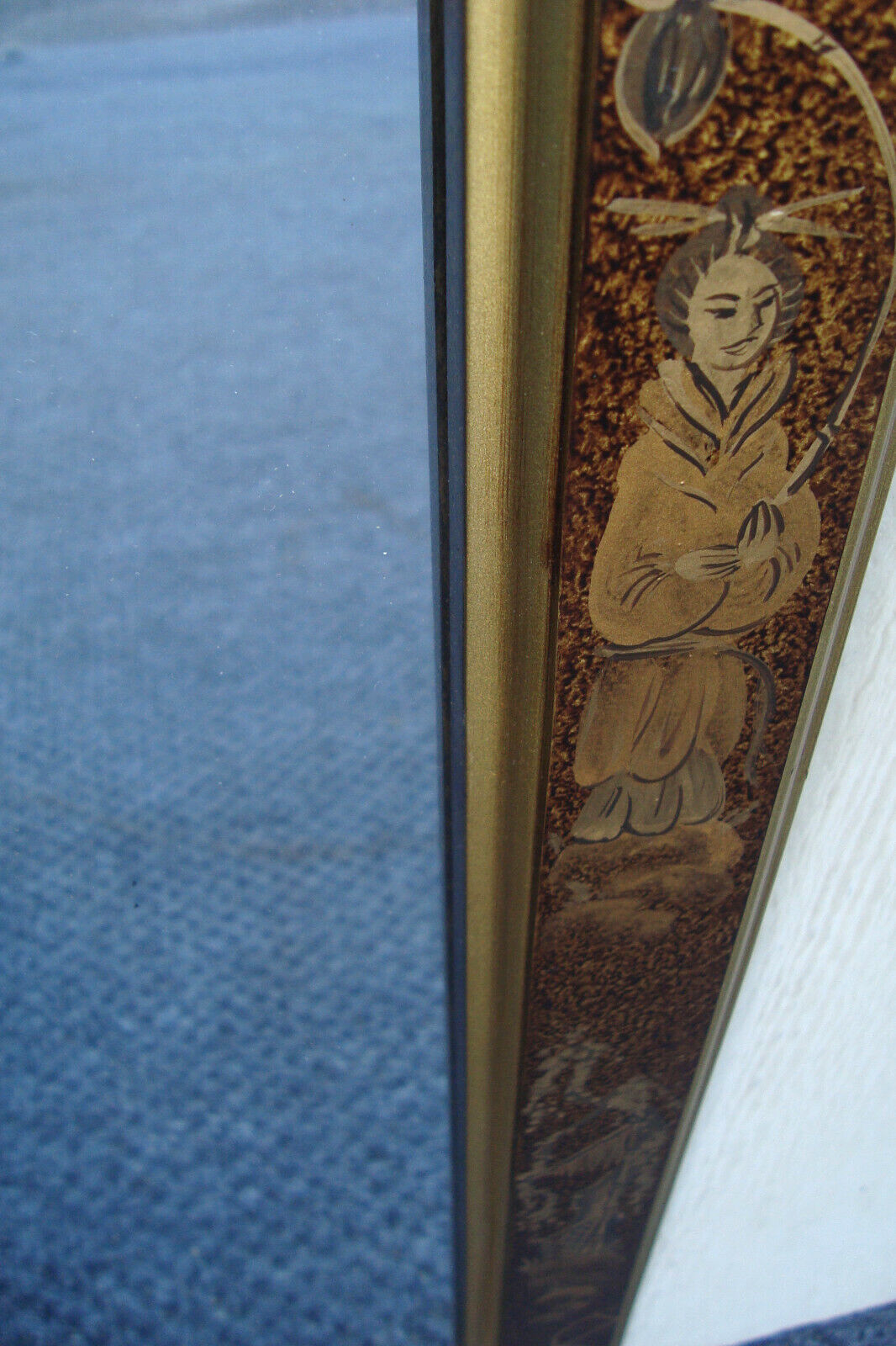 61891  Tall Oriental Decorator Wood Mirror