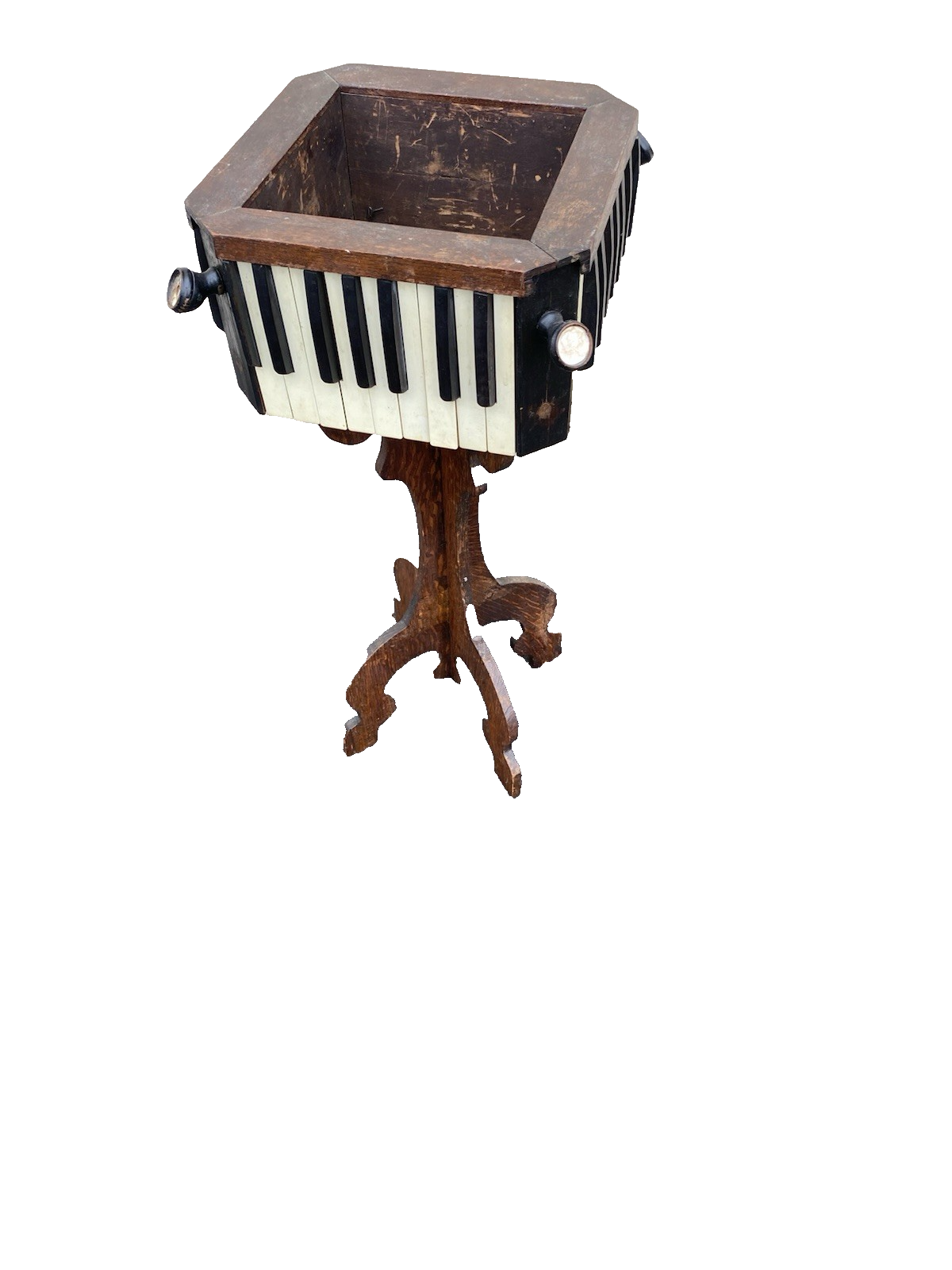 66597  Antique Folk Art Planter with Piano Key Design