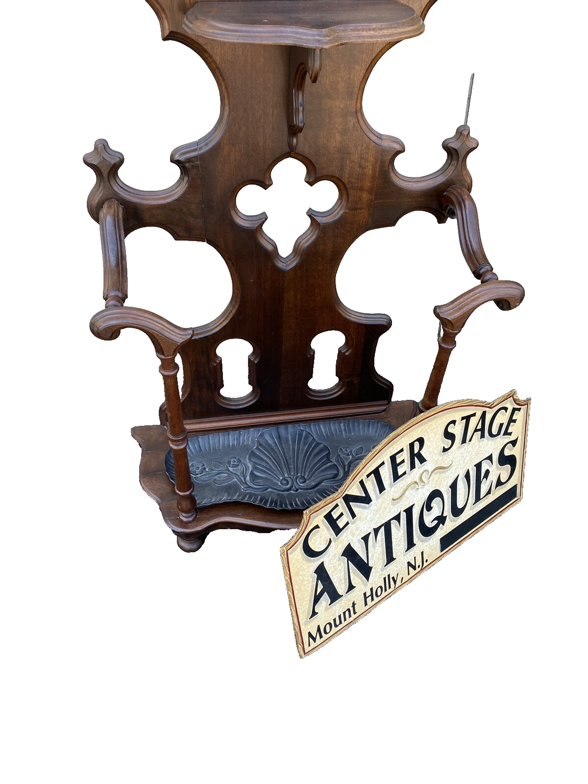 64495 Antique Gothic Victorian Hall Tree Hat rack Umbrella Stand