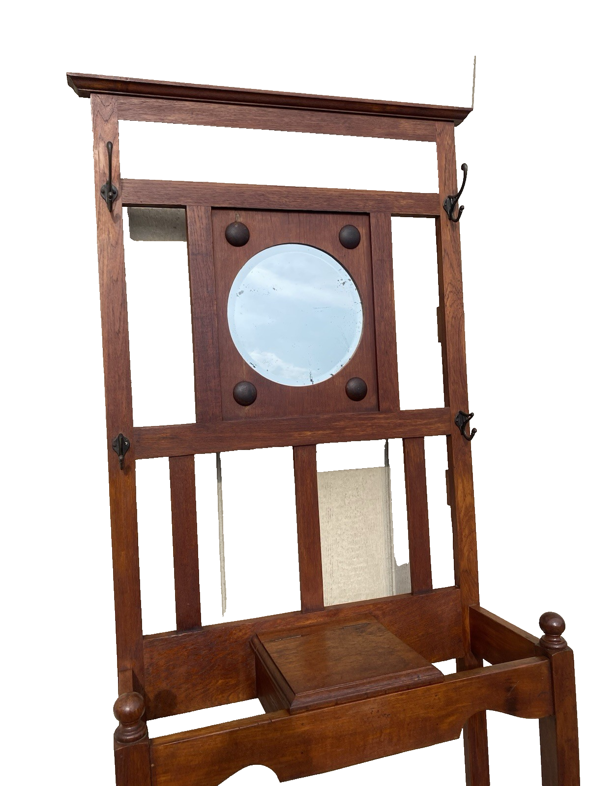 66600 Antique Victorian Hat Rack Hallseat w/ Mirror + Umbrella Stand