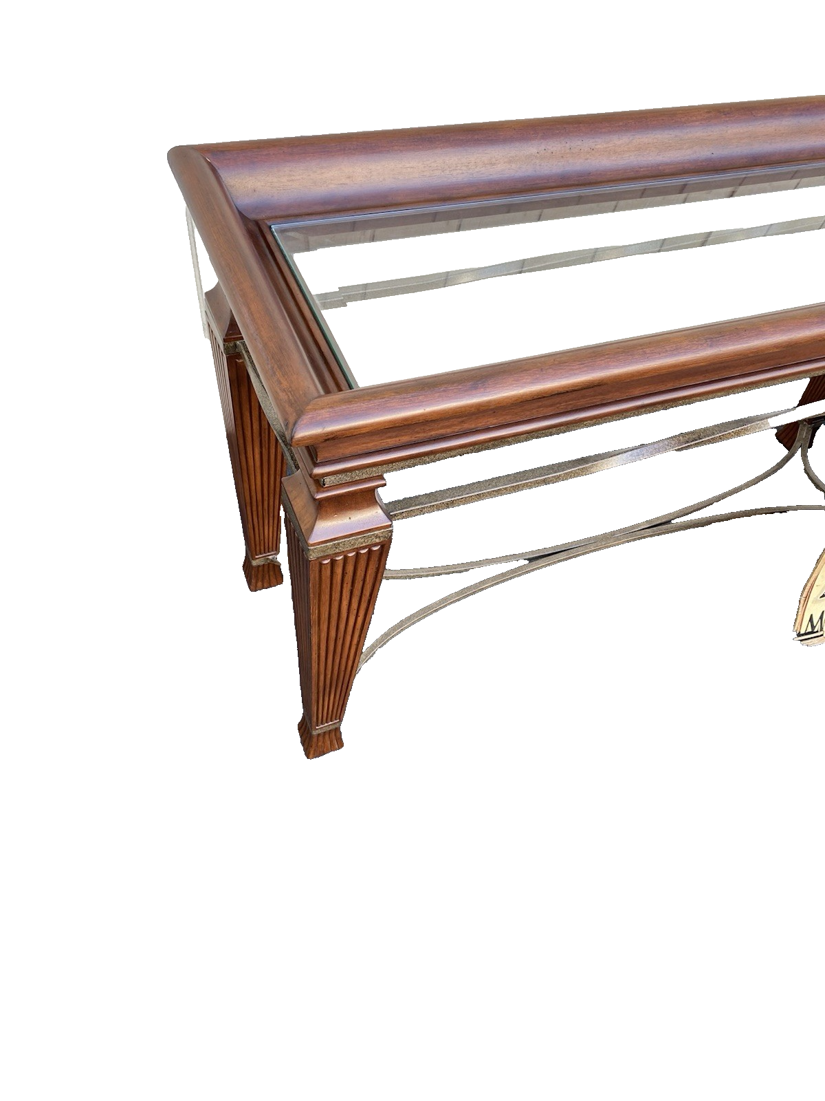 66537 Mahogany Console Library Table with Glass Insert