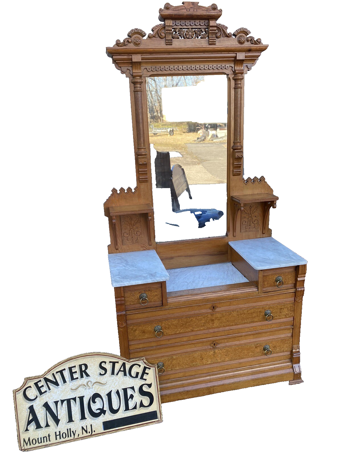 65166 Antique Victorian Oak Dresser with Mirror