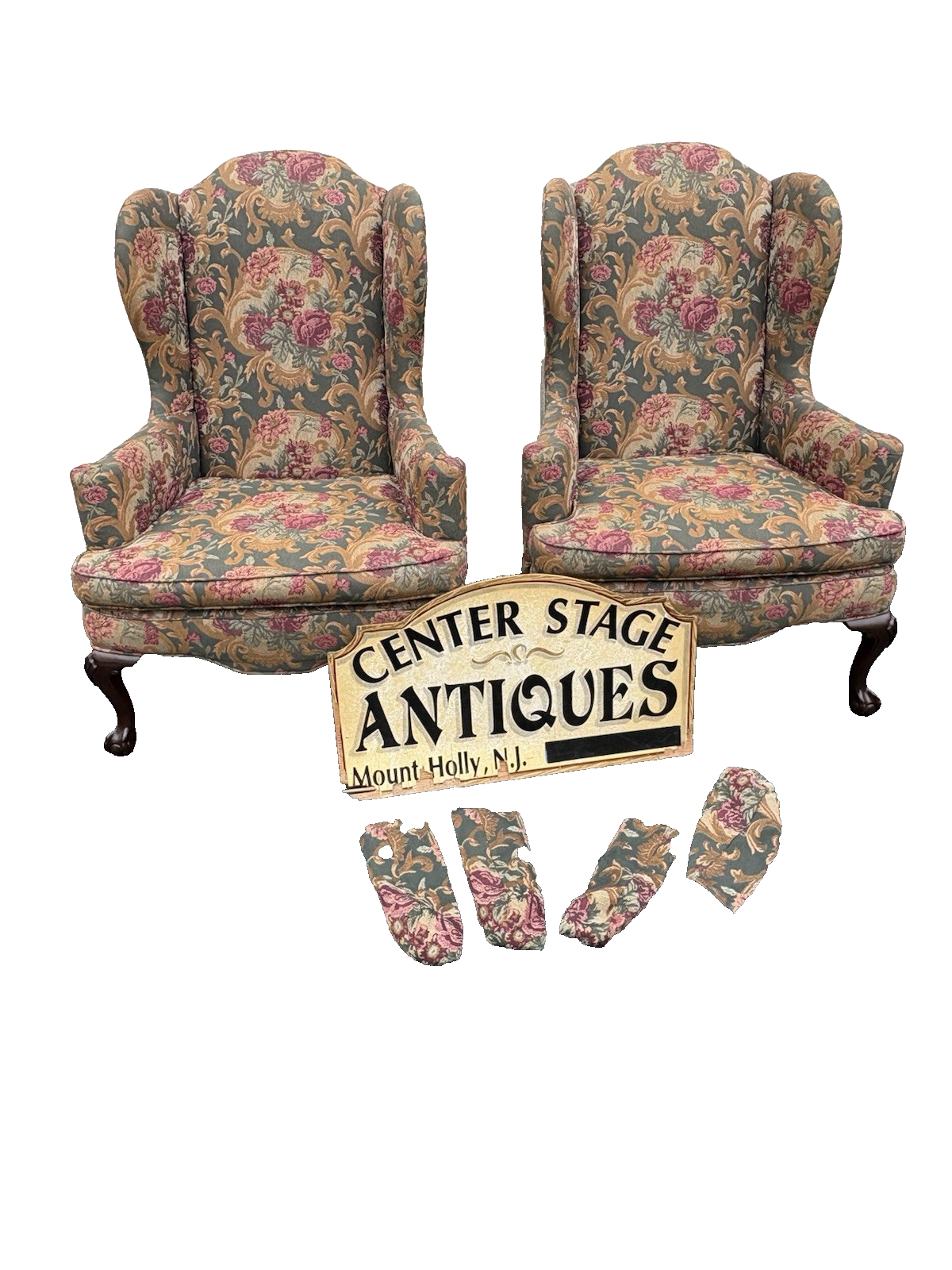 66758  Pair ETHAN ALLEN Wing Back Armchair Chair s With Arm Covers