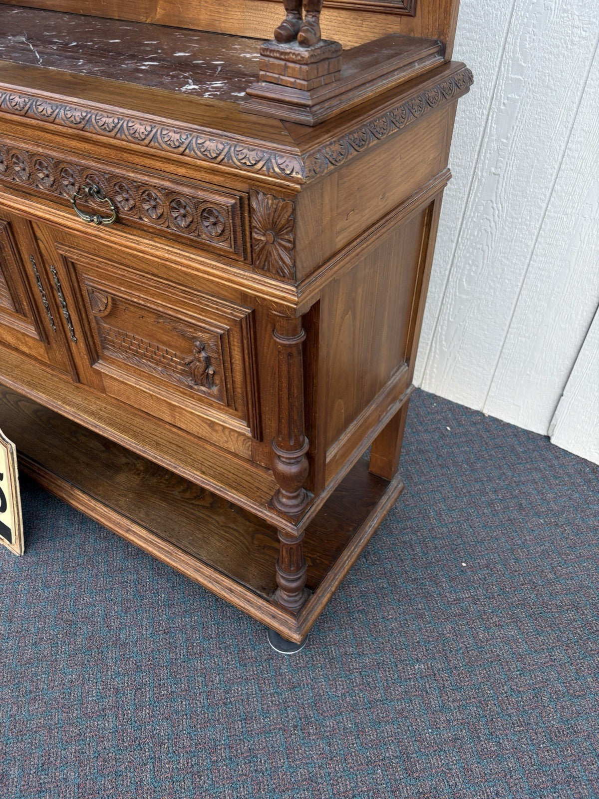 67011 Antique French Marble Top Buffet Sideboard Cabinet