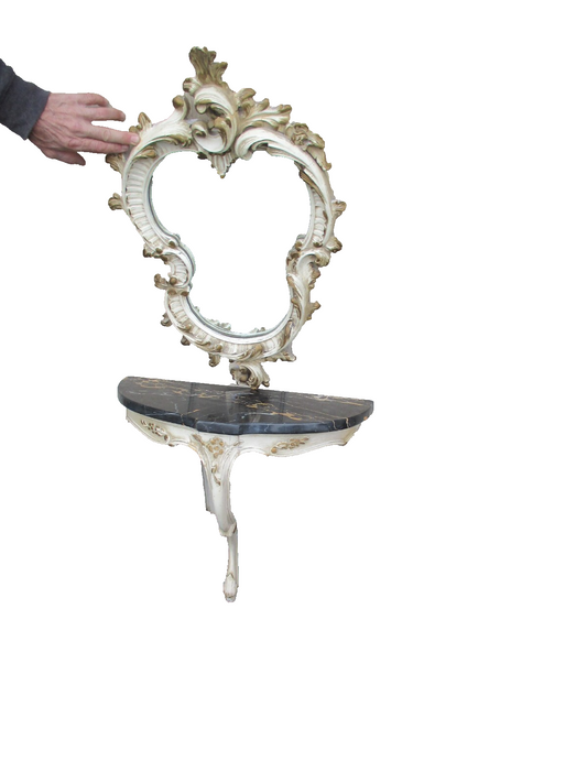 63814   Decorator Marble Top Wall Shelf with Mirror