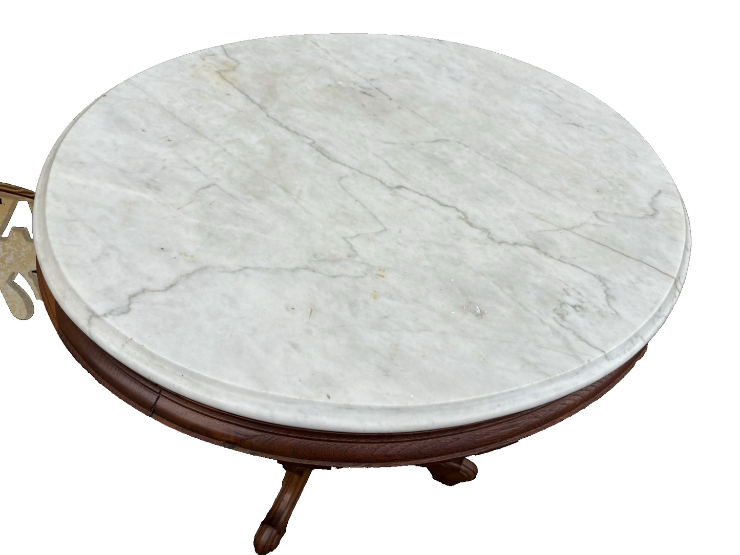 66943 Antique Victorian Walnut Marble Top Lamp Table Stand
