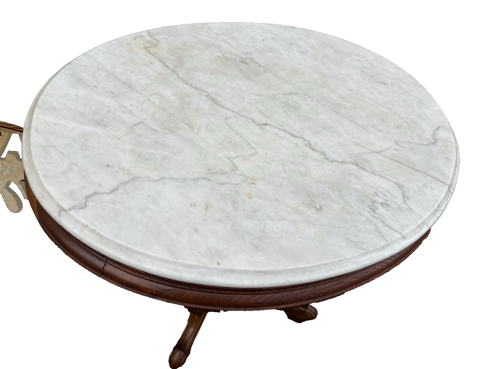 66943 Antique Victorian Walnut Marble Top Lamp Table Stand