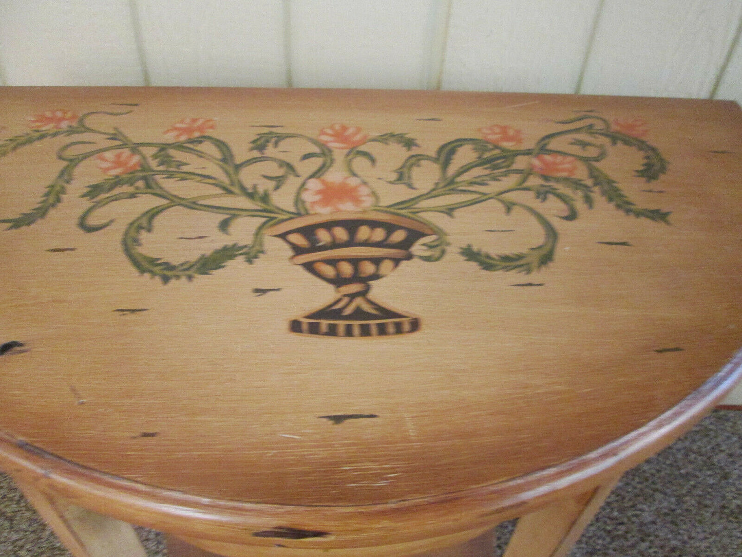 49361 DECORATOR Custom Made HAND PAINTED WOOD HALF ROUND CONSOLE TABLE