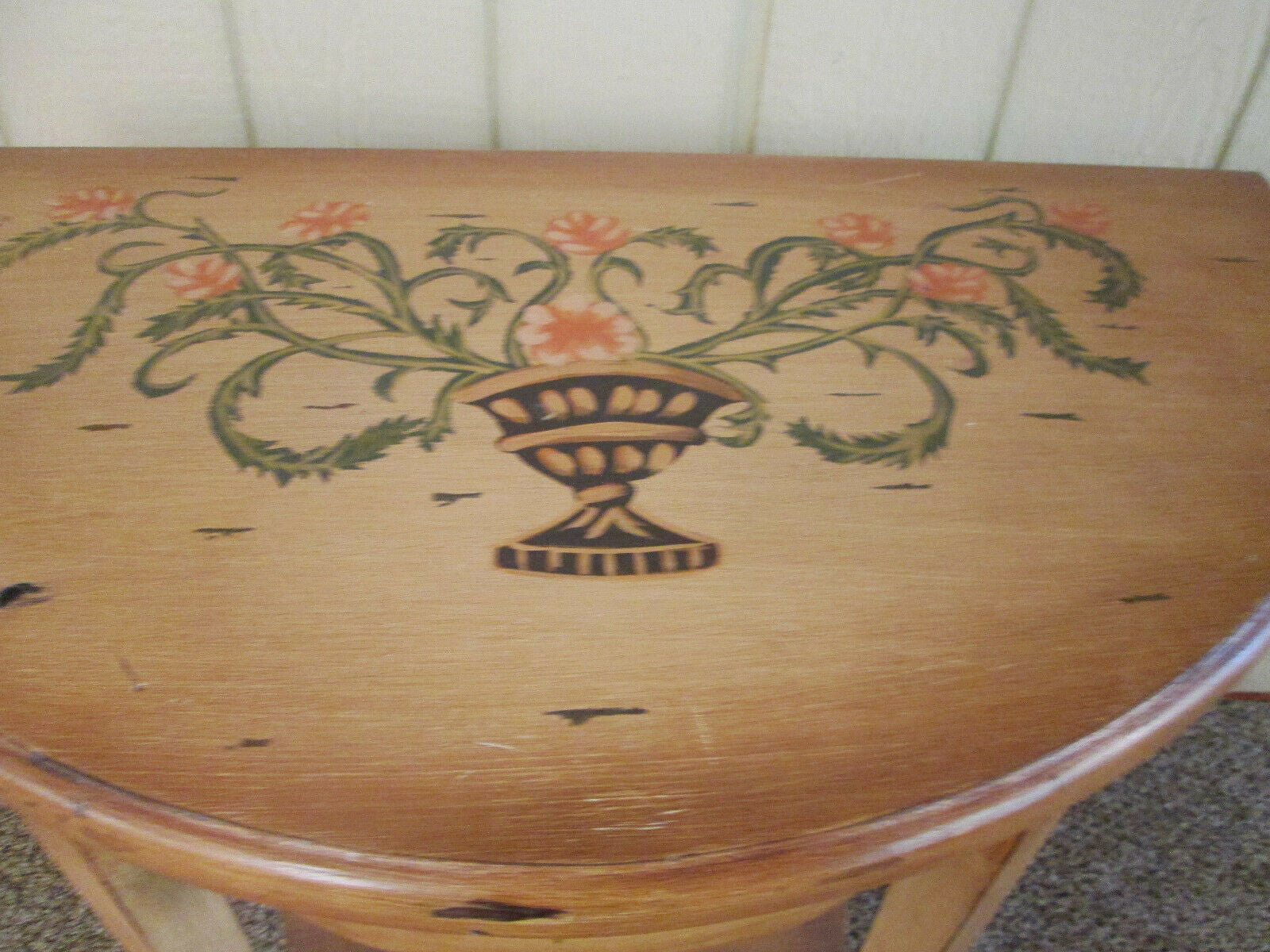 49361 DECORATOR Custom Made HAND PAINTED WOOD HALF ROUND CONSOLE TABLE