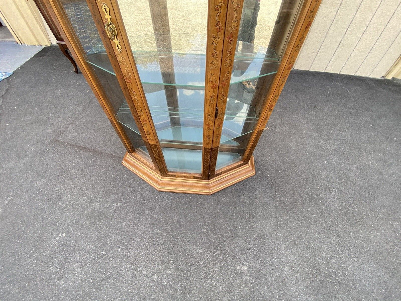 64593  Pulaski Stenciled Lighted Curio Cabinet With Plate Glass Shelves + Light