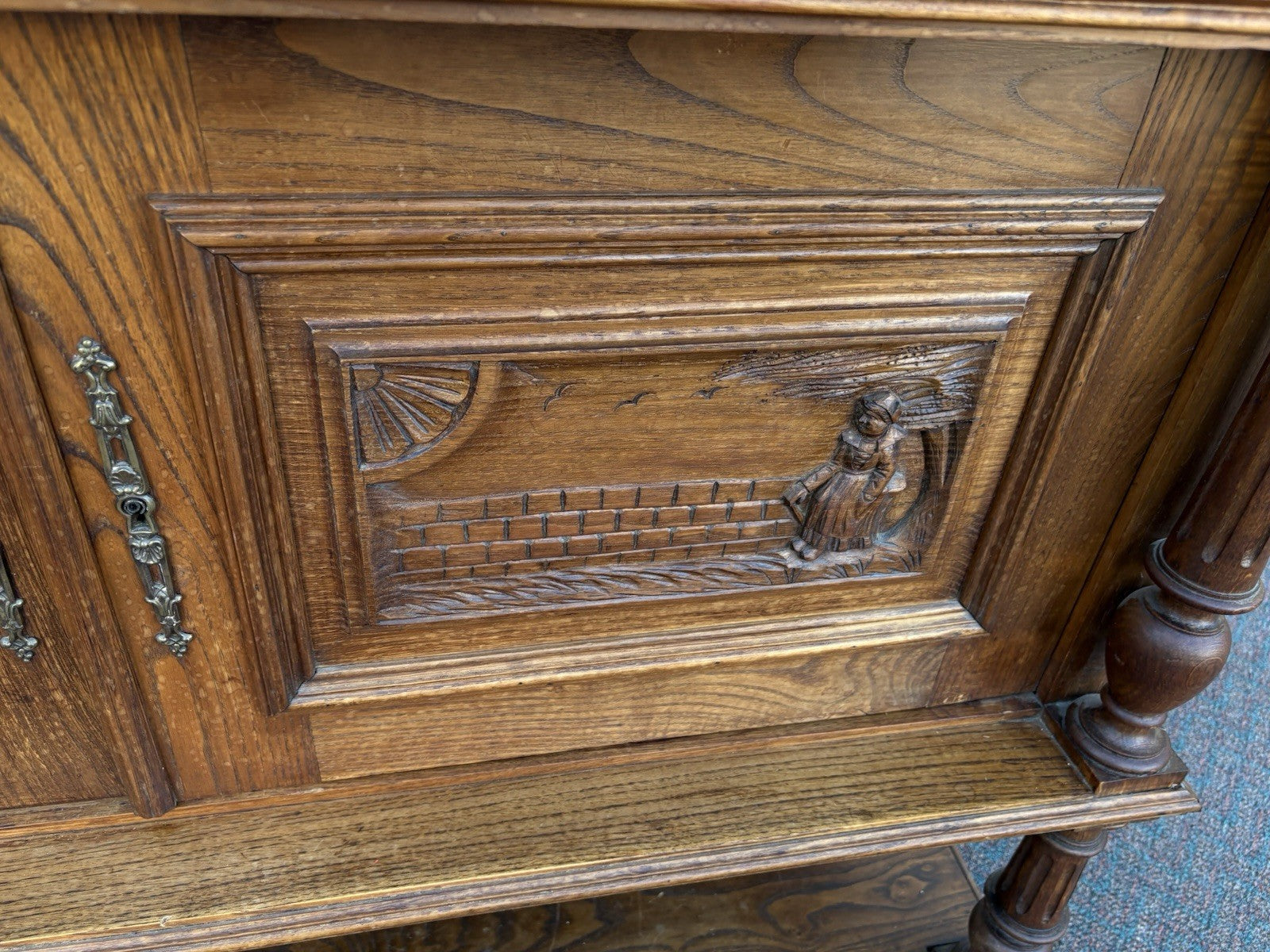 67011 Antique French Marble Top Buffet Sideboard Cabinet