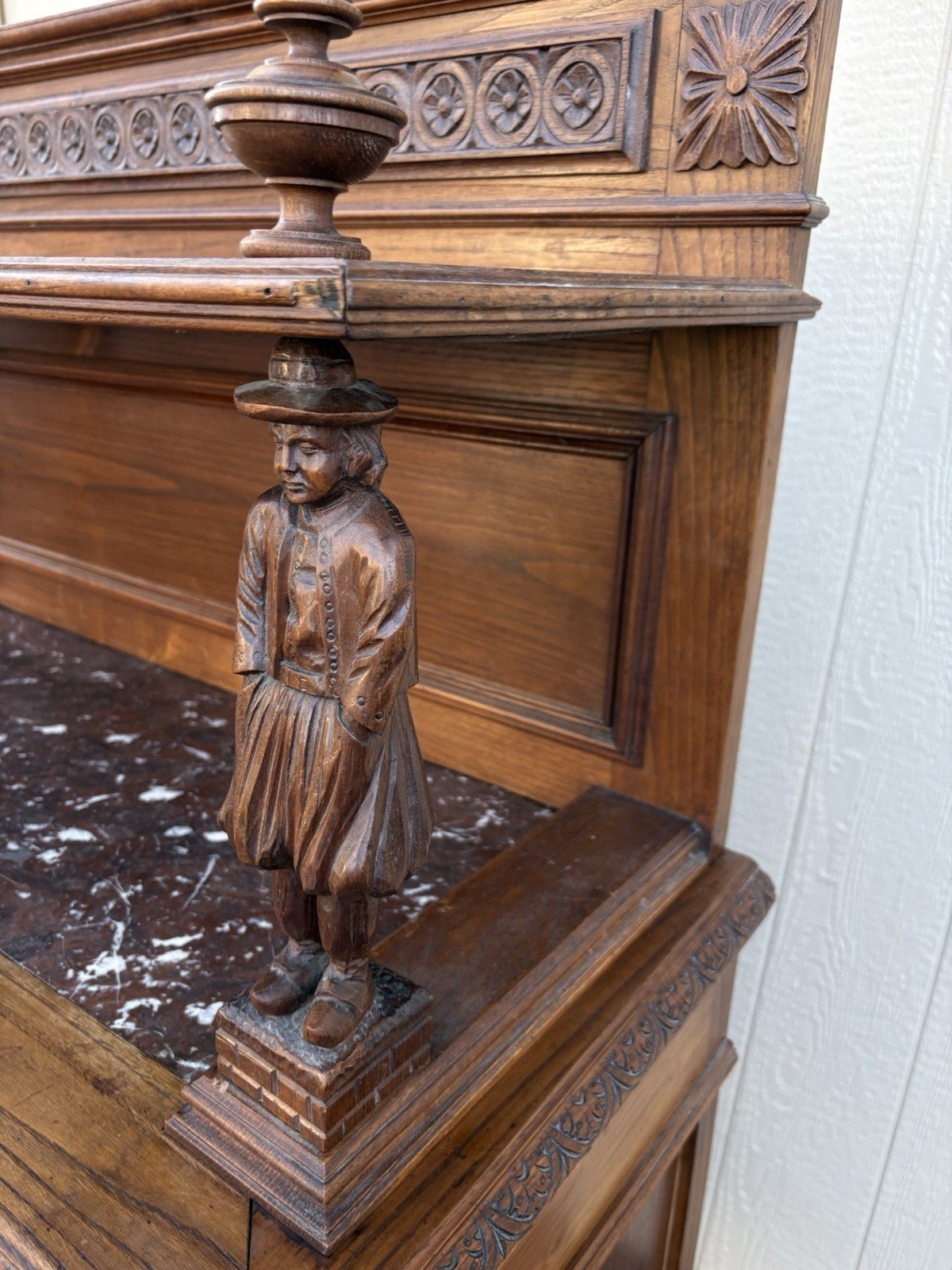 67011 Antique French Marble Top Buffet Sideboard Cabinet