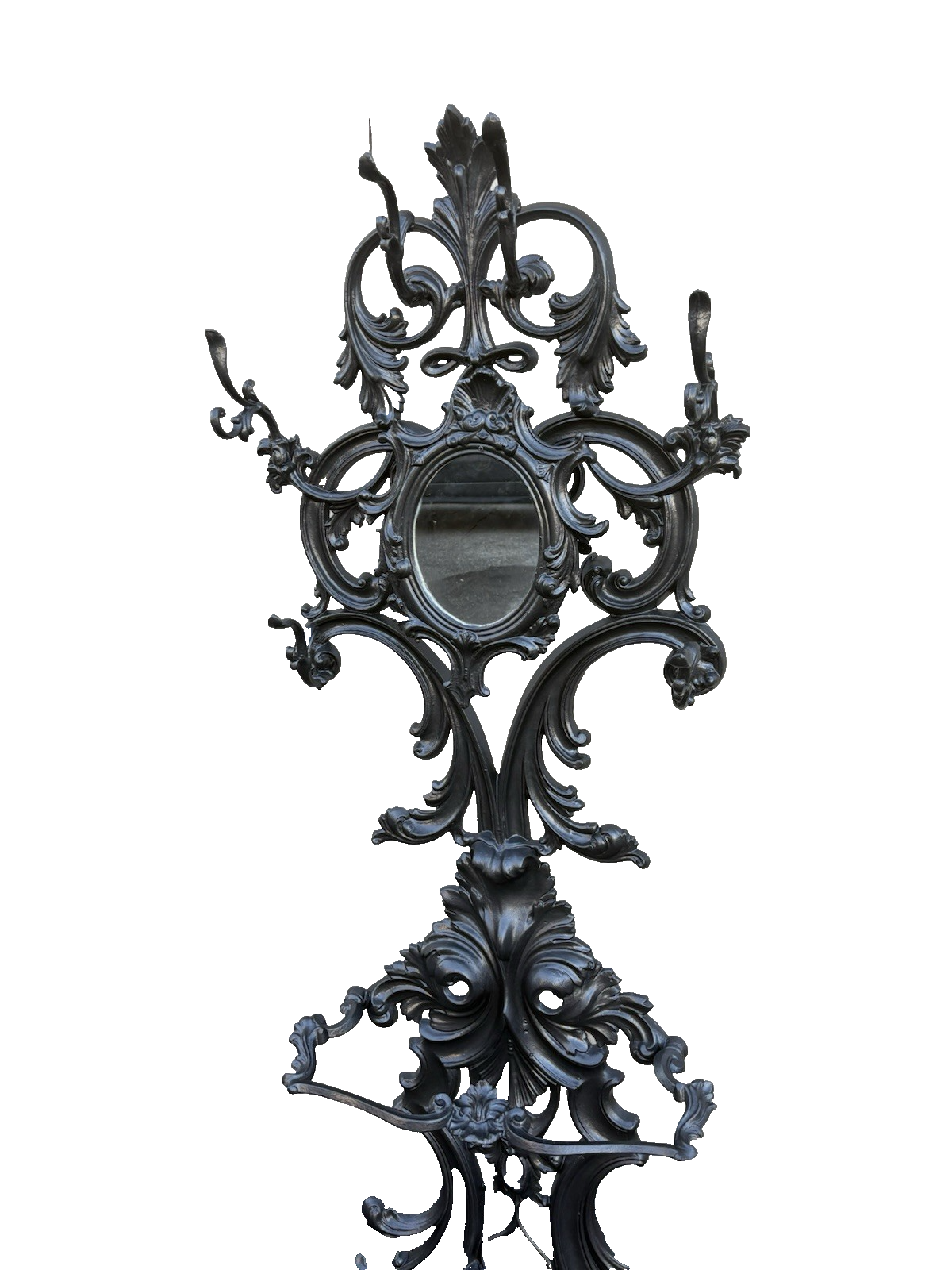 67150 Antique Victorian Cast iron Hat Rall With Mirror and Umbrella holders