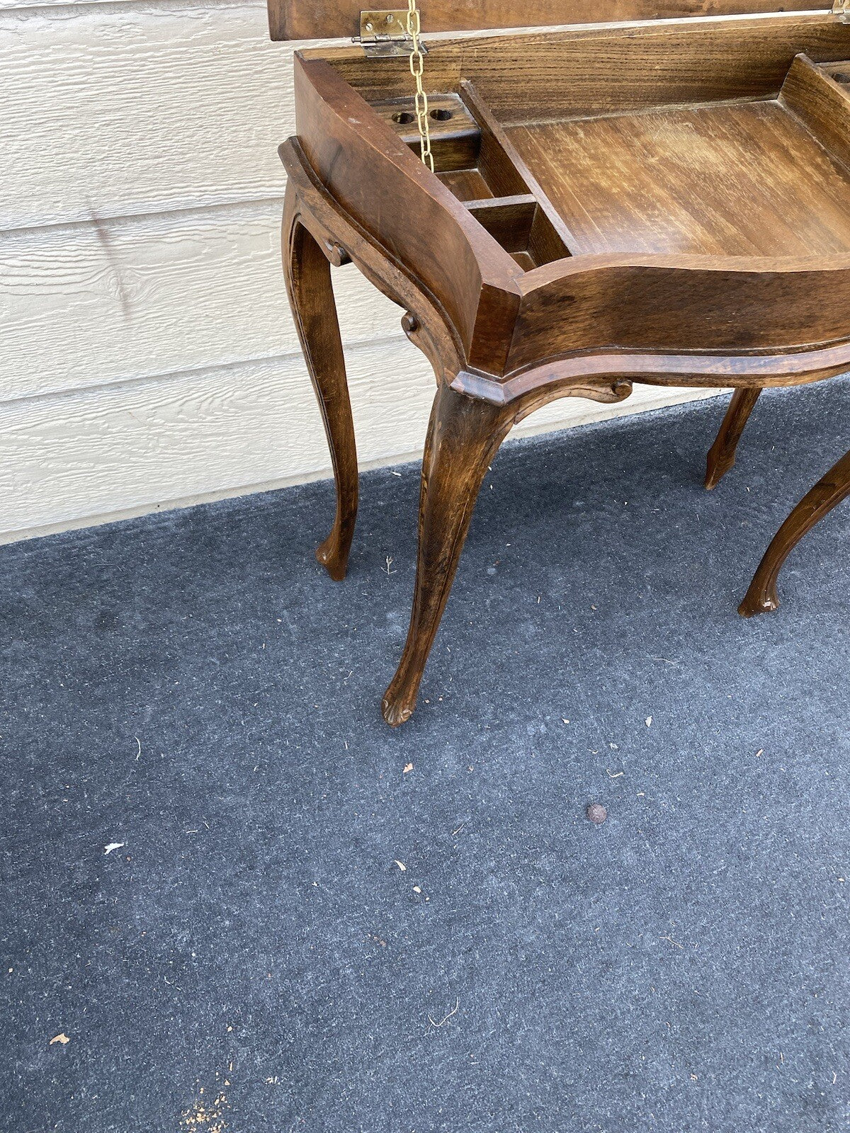 64699 Mahogany Flip Top Sewing Stand Vanity Desk Tooled Top