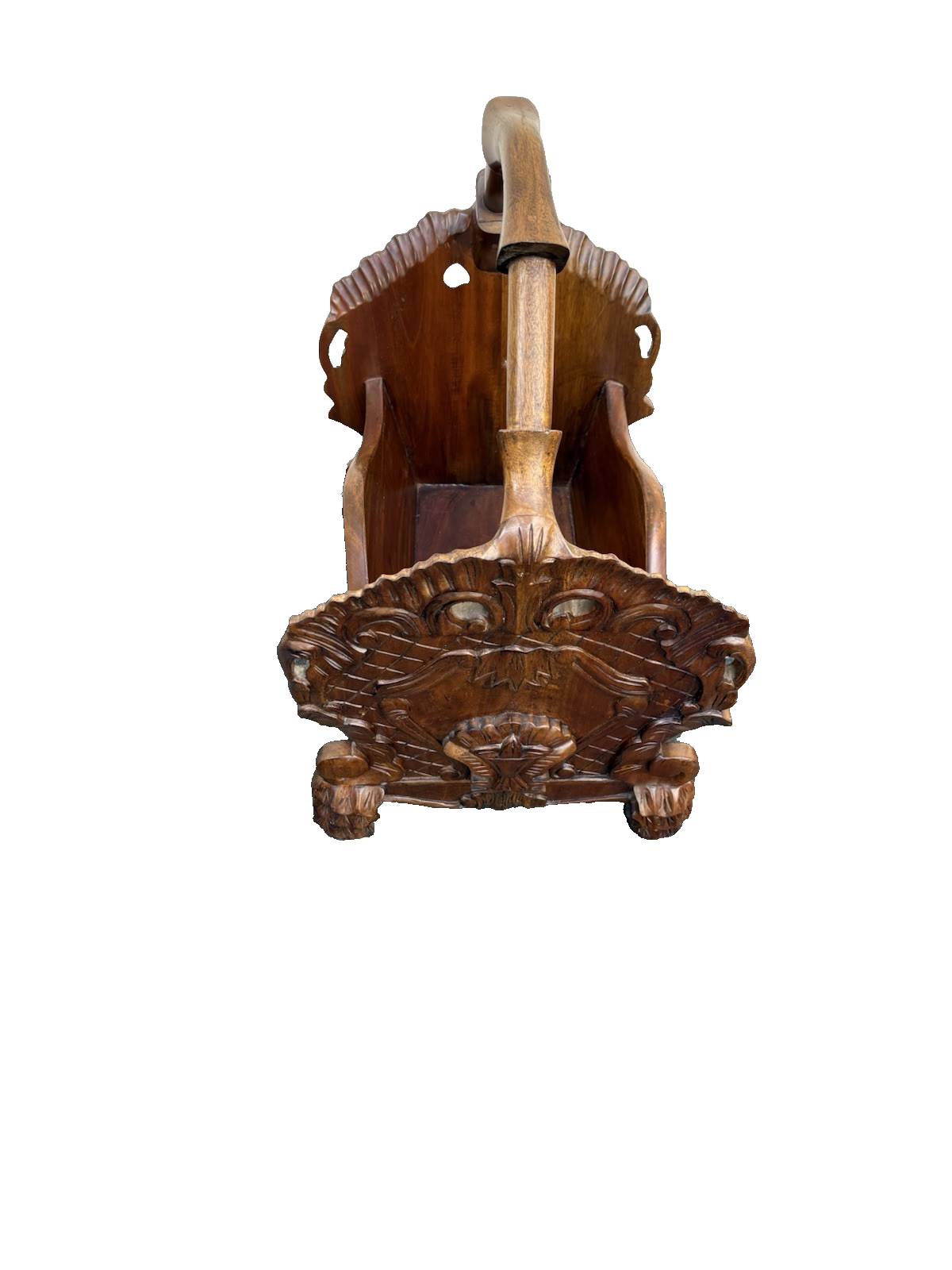 66687   Hand Carved Solid Mahogany Magazine Rack