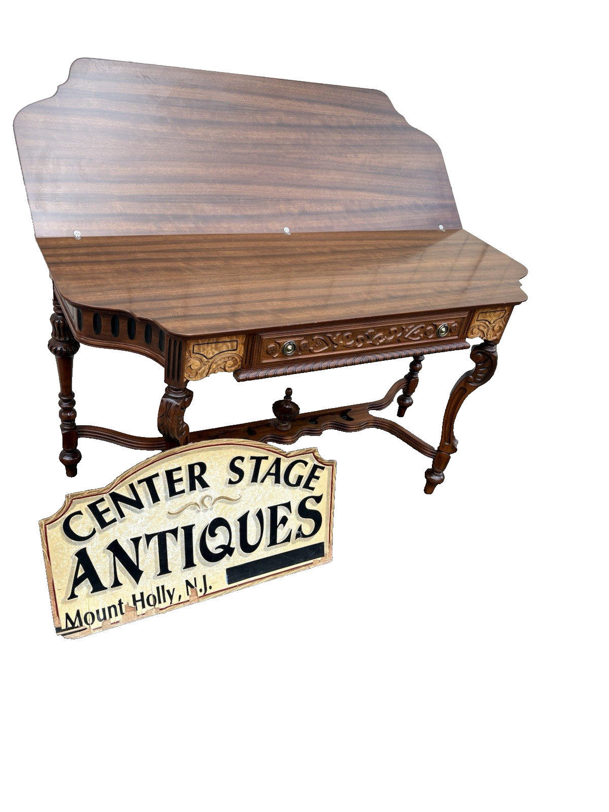 66885   Inlaid Antique Flip Top Sideboard Dining Table with Drawer