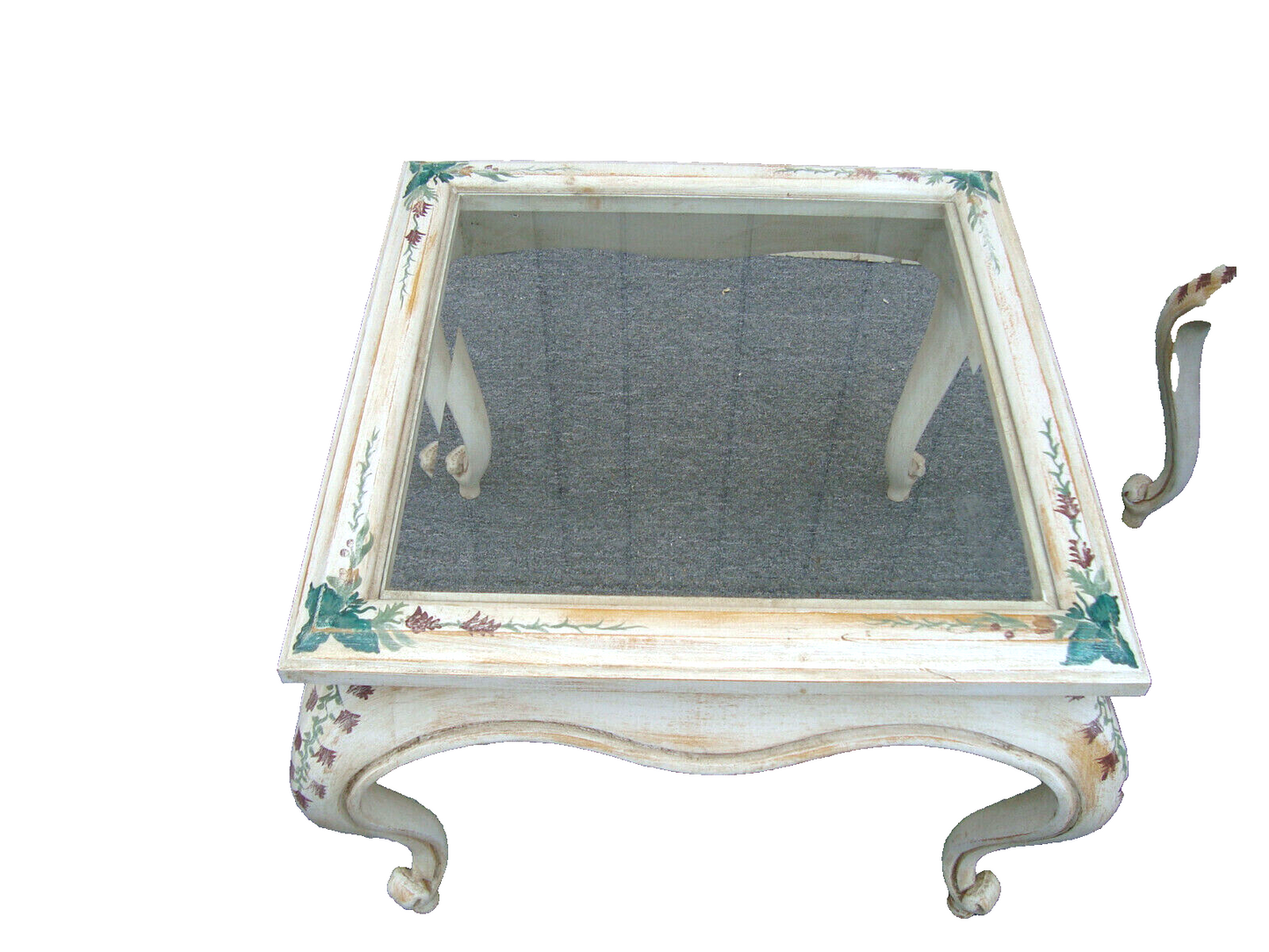 61856   Pair Glass Top Custom Hand Painted  Decorator Coffee Table Nightstands