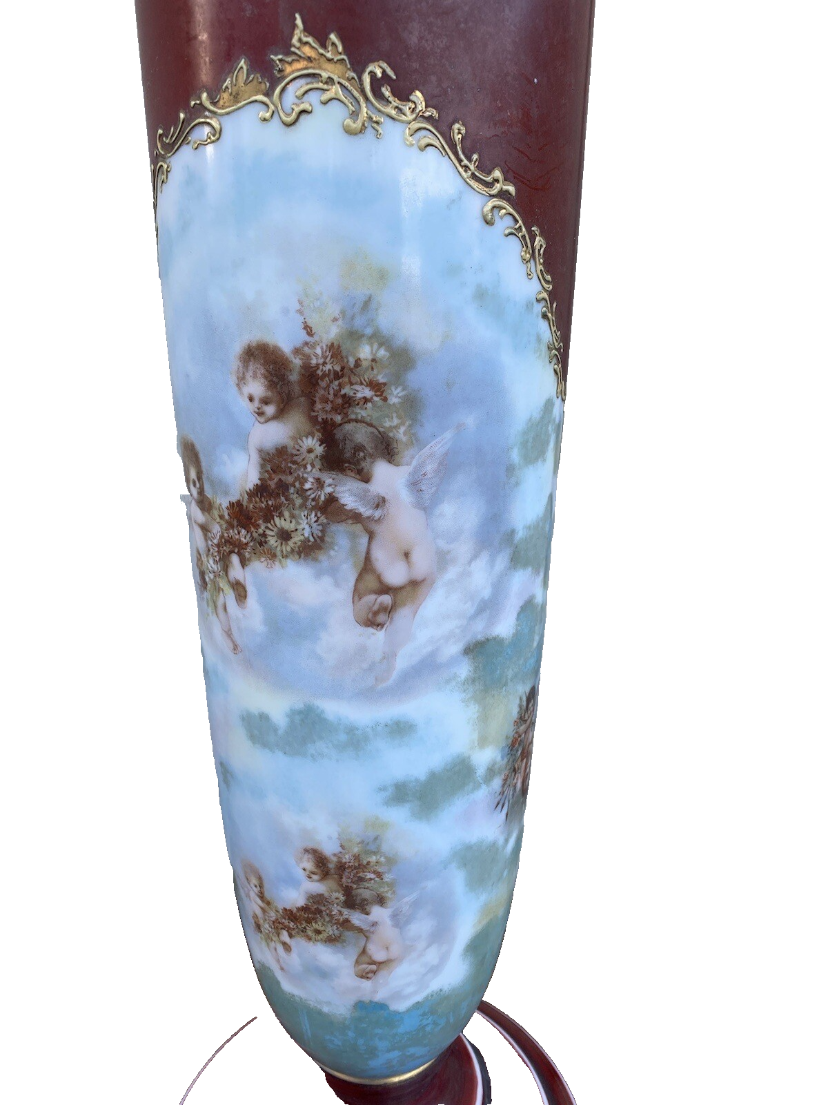 65041 Pair Antique Porcelaine Table Lamps with Cherubs