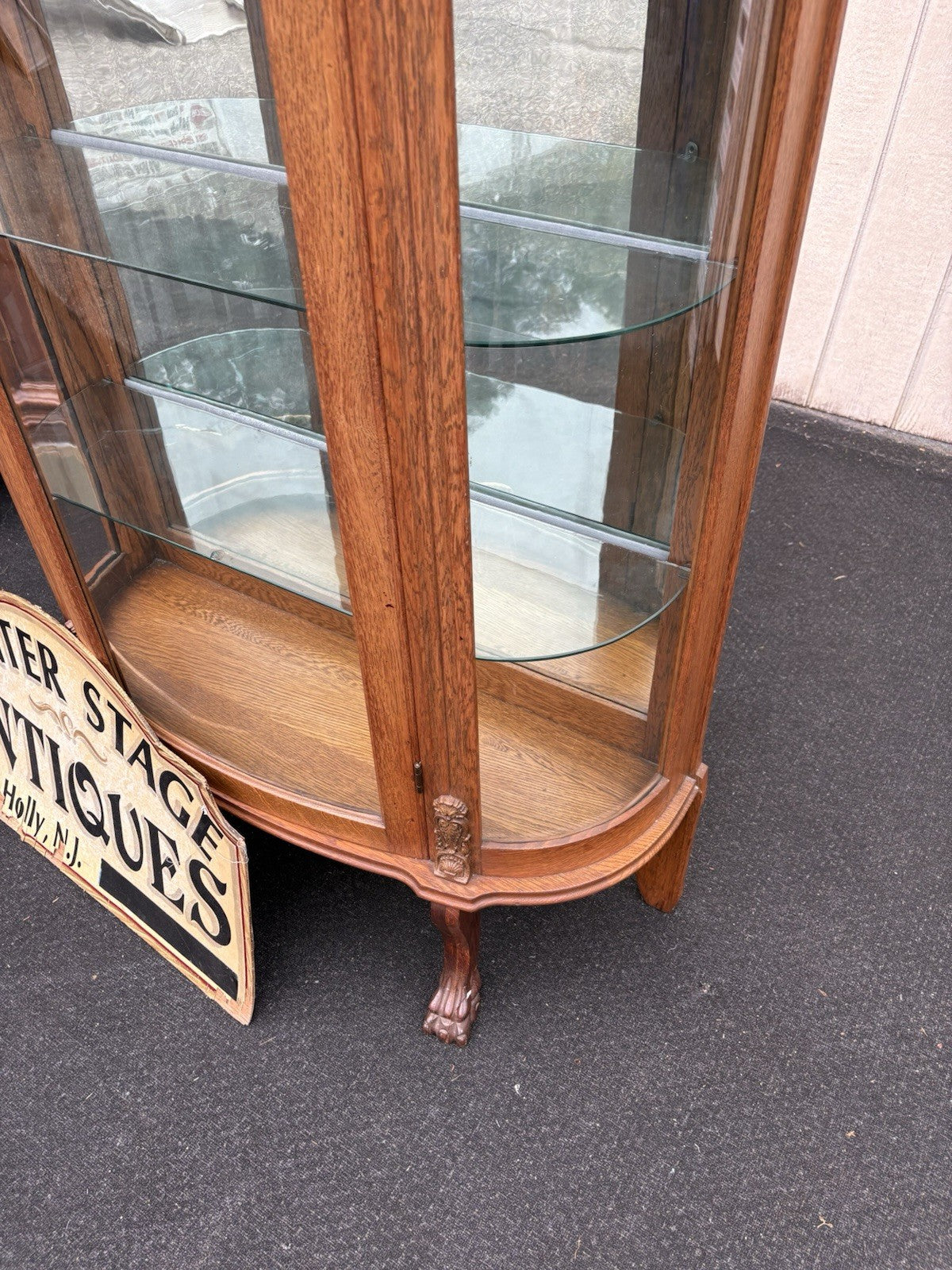 66846 Antique Victorian Oak Bow Glass Curio China Cabinet