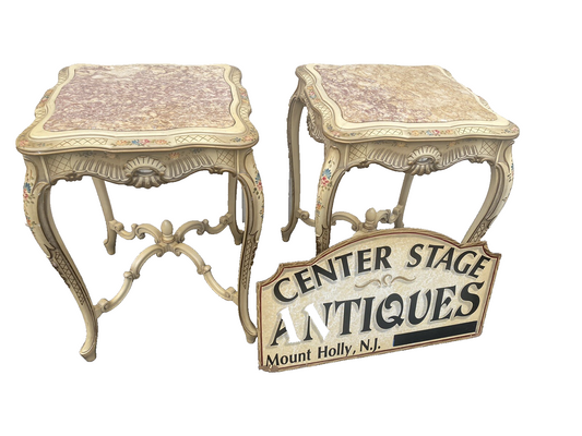 65575 Pair Decorator Marble Top Lamp Table Stand s