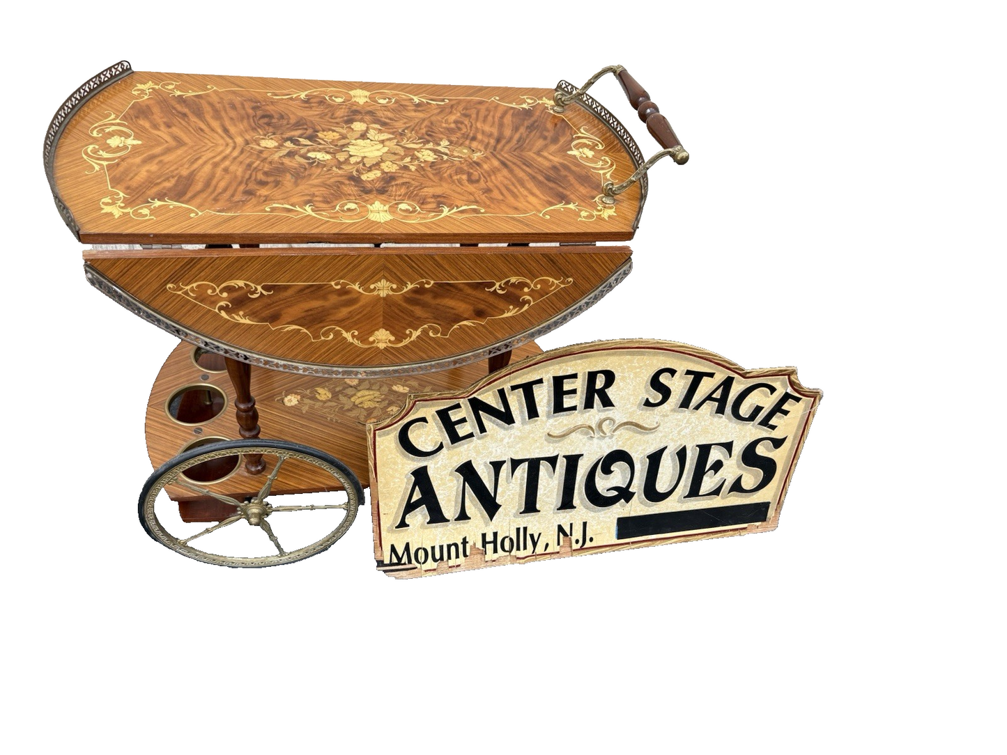 66844 Italian Inlaid Bar Cart Liquor Cabinet Teacart