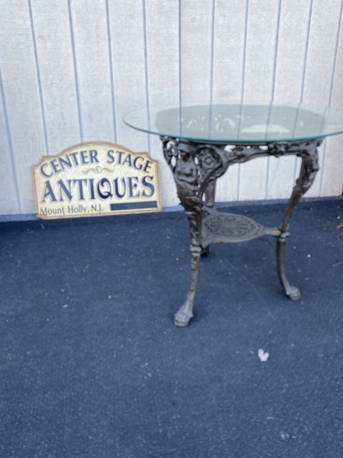 66135 Quality Cast Iron Figural Table with Glass Top