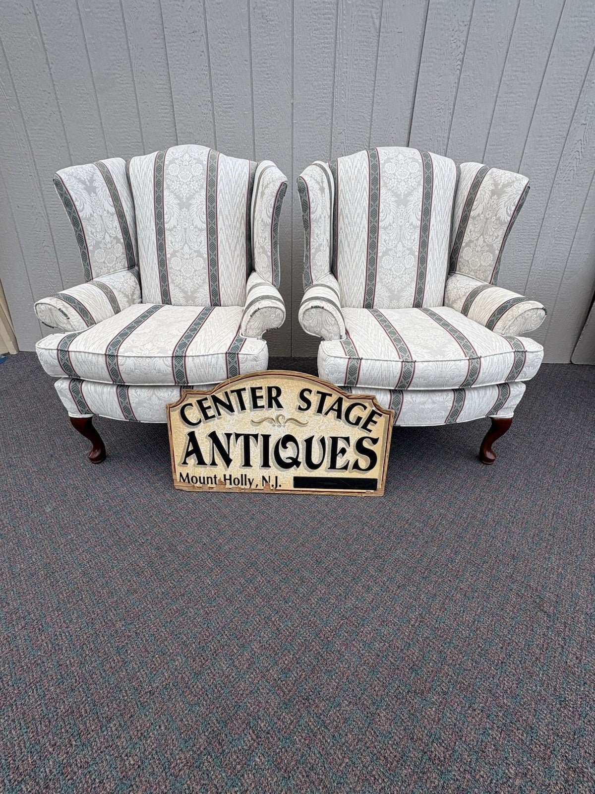 67035 Pair Oak Ridge Queen Anne Wing Chair s