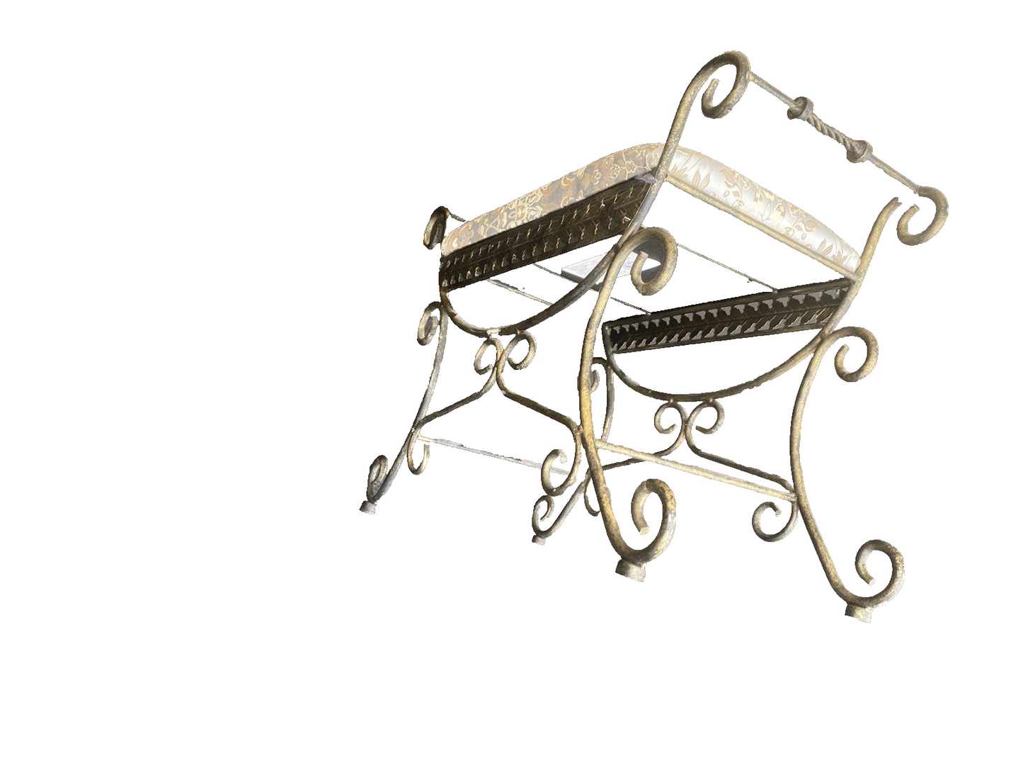 66353   Quality Fancy Scrolled Iron Vanity Bench Stool Ottoman