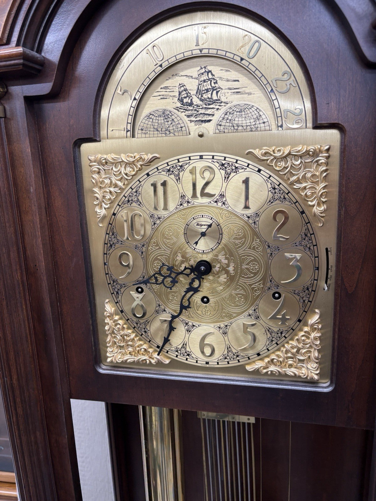 66053 RIDGEWAY Grandfather Clock Professionally Serviced Good Working Condition