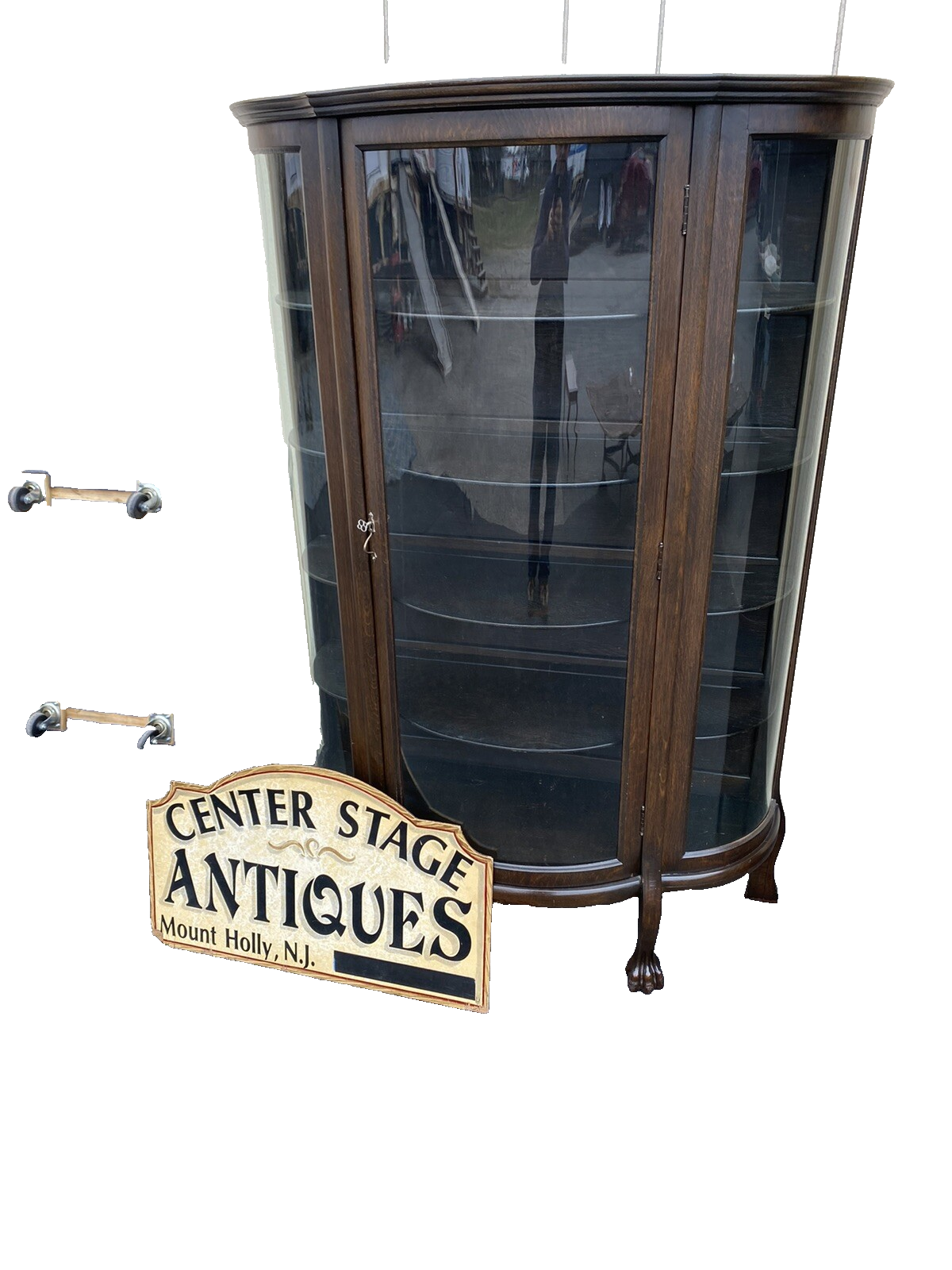 65261  Oak Victorian  Bow Glass China Cabinet Curio