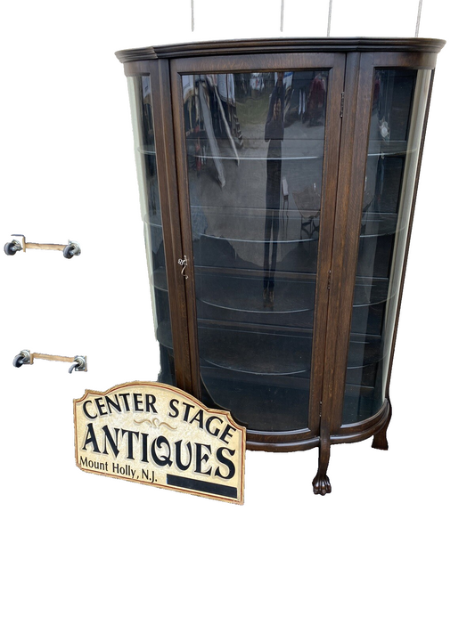 65261  Oak Victorian  Bow Glass China Cabinet Curio