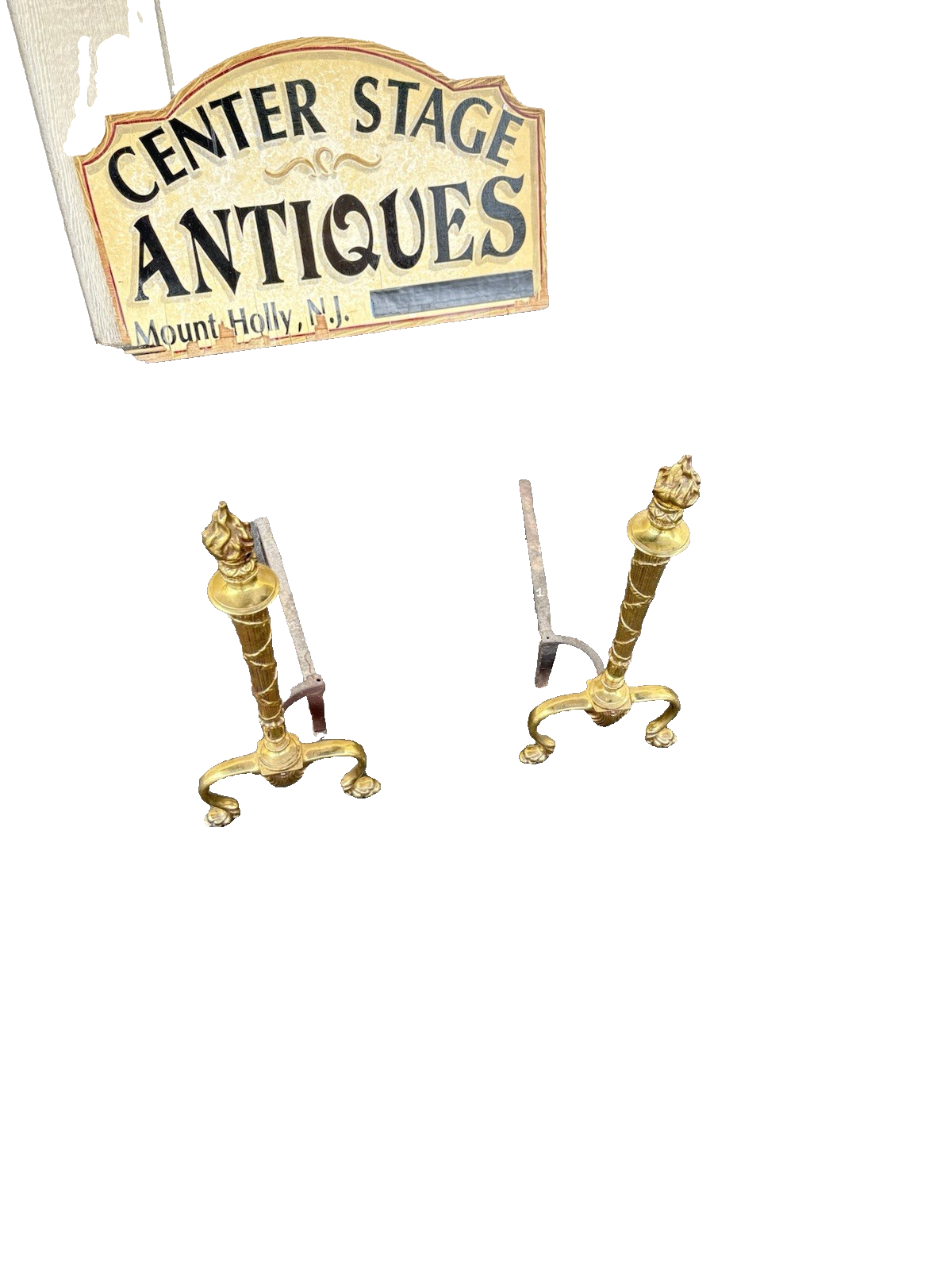 66798 Pair Fancy Brass Fireplace Andirons