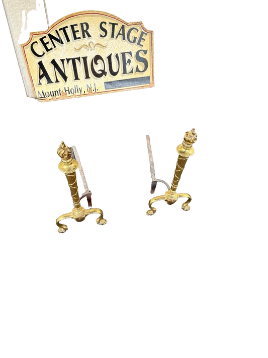 66798 Pair Fancy Brass Fireplace Andirons