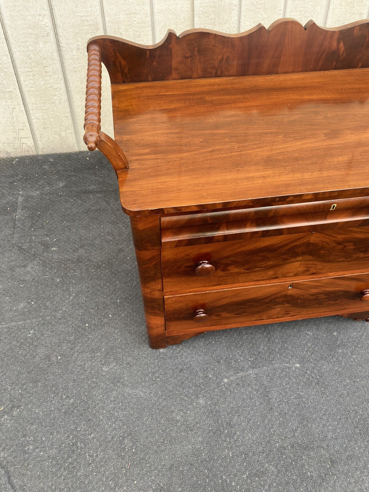 65494 Burled  Mahogany Washstand Dresser Chest With Towel Bars
