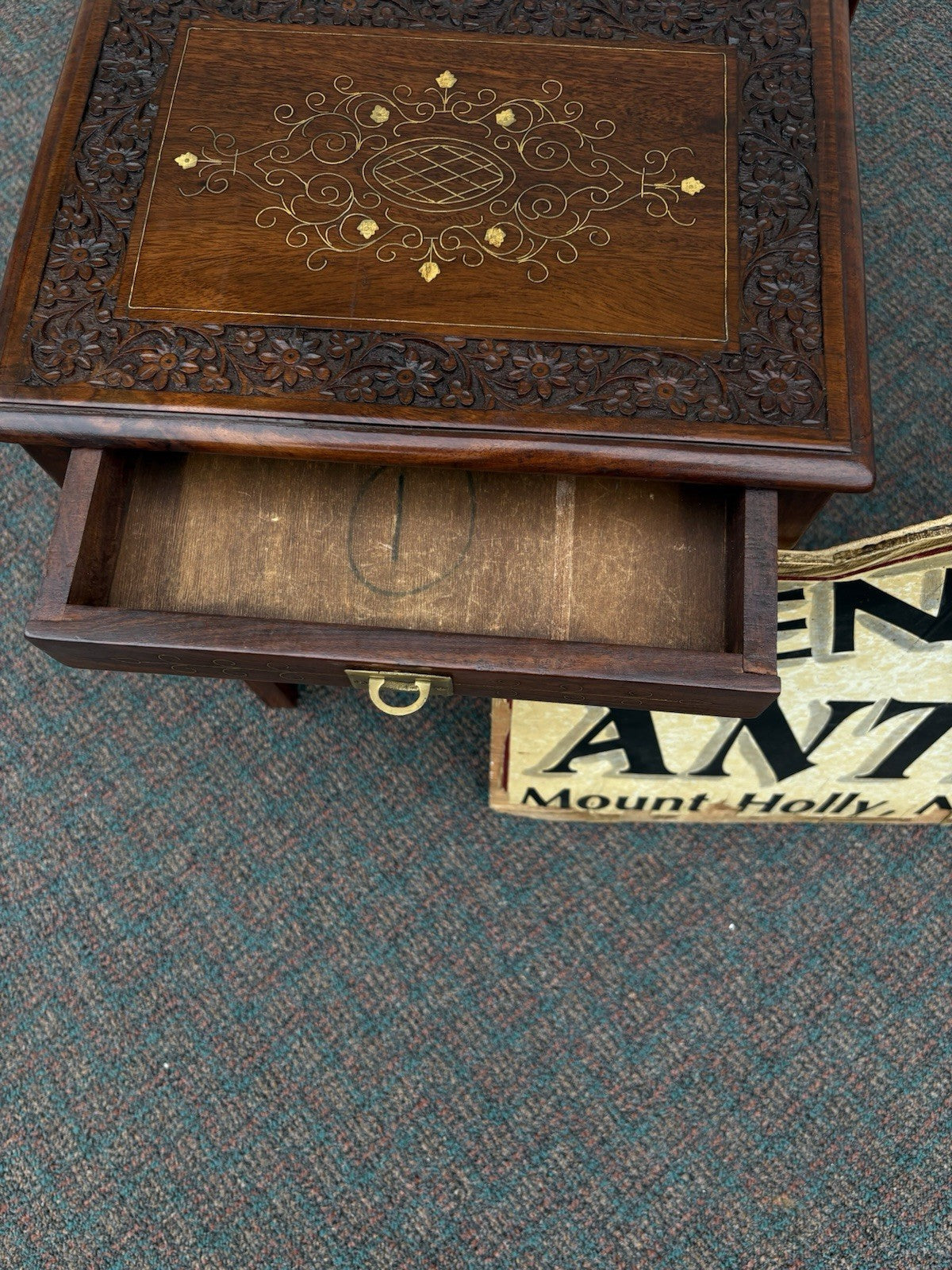 67039 Solid Mahogany Brass Inlaid Set of 4 Oriental Stacking Lamp  Table s