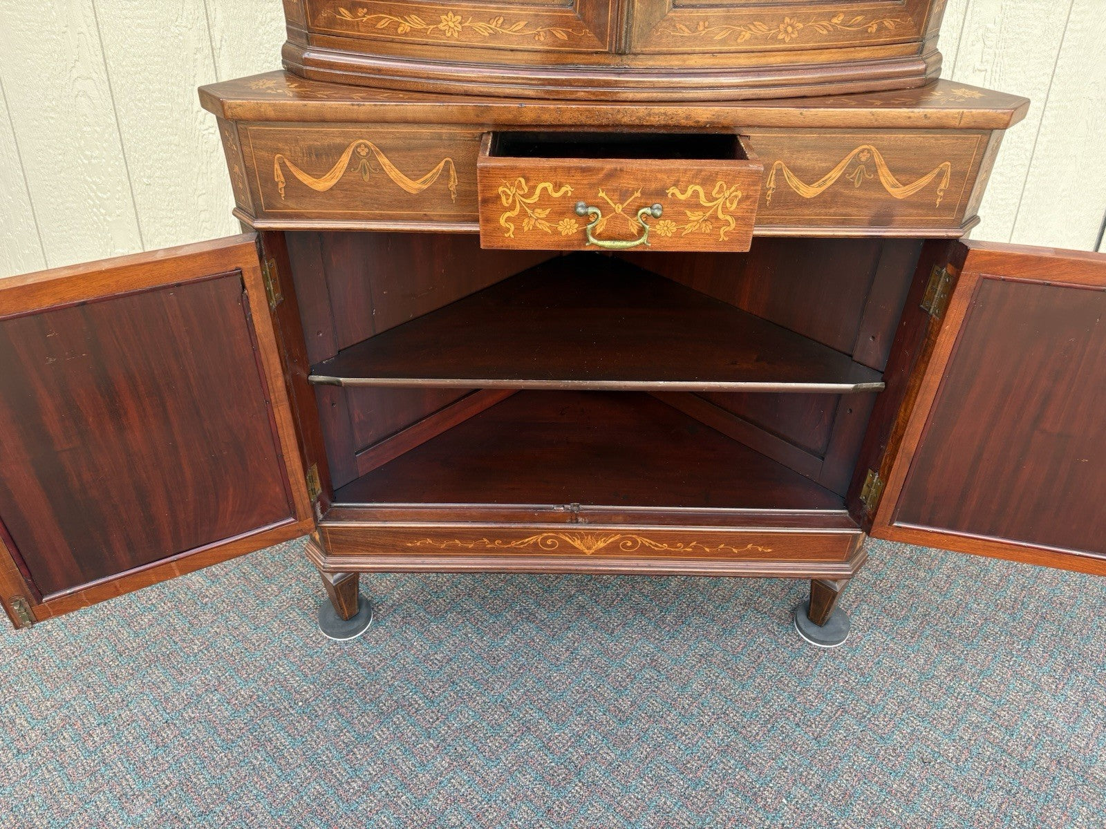 66982 Antique Custom Hand Made  Mahogany  Corner Curio Cabinet