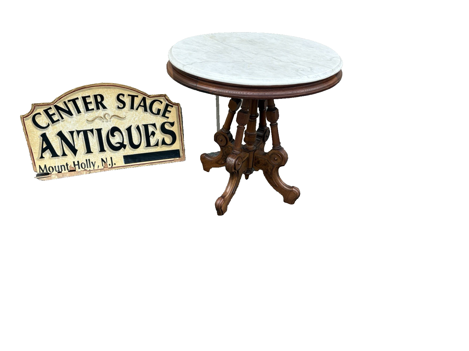 66943 Antique Victorian Walnut Marble Top Lamp Table Stand