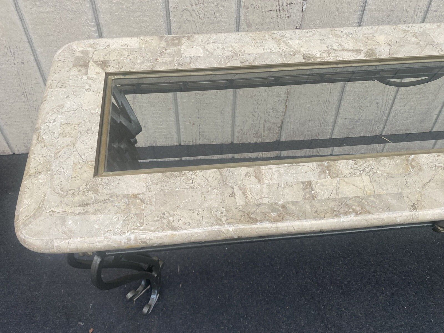 65883 Modern Marble Top Console Table with Glass Insert