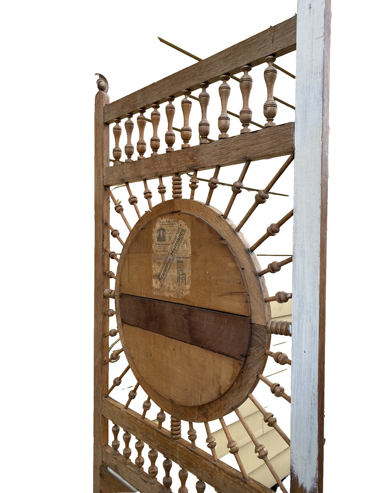 64527 Antique Victorian Oak Stick and Ball Hatrack Hall Seat with Mirror