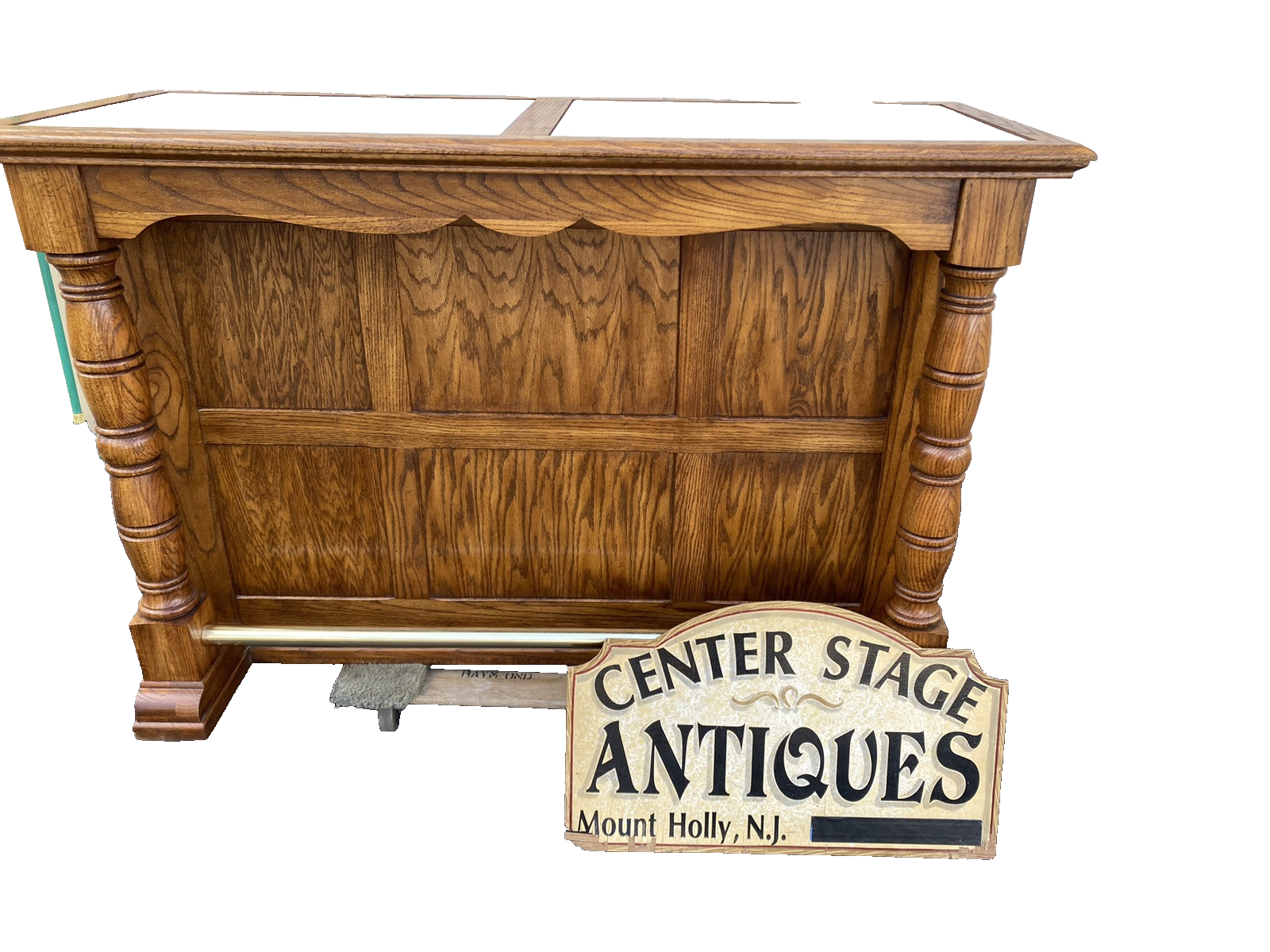 66334  Oak Tile Top Bar Liquor Cabinet with 2 Barstools Swivel  Stool Chair s